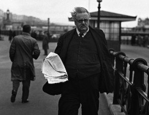 “G.K.C.”, Gilbert Keith Chesterton, taking the air on the Brighton front on Oct. 30, 1935. (AP Photo)